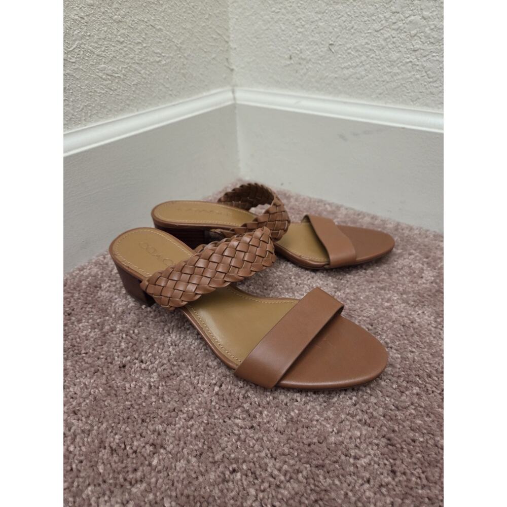 Coach Mia Soft Vegan Leather Woven Ankle Strap Brown Low Heel Sandals, Size 8.5 - Picture 2 of 8